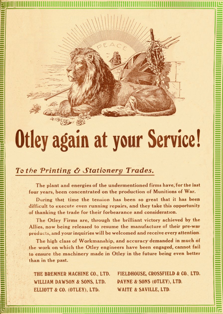 Otley igjen til tjeneste - Til trykkeri- og skrivesaker, 1919 av Garratt and Atkinson