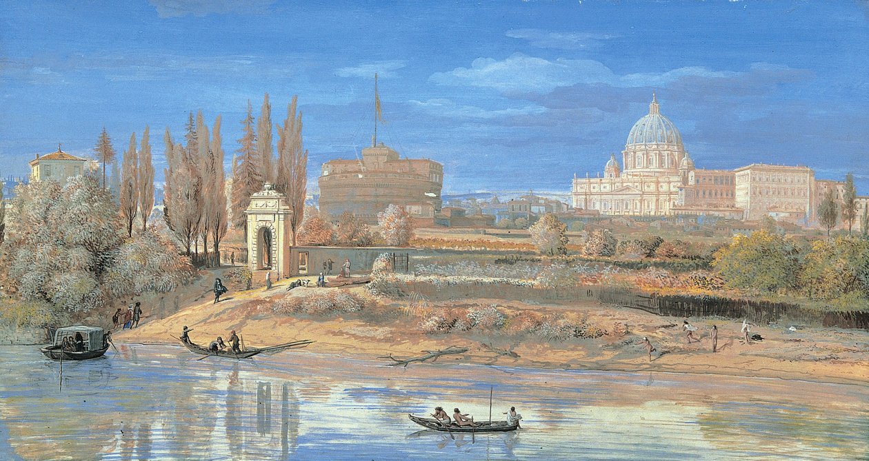Utsikt over Castel SantAngelo og Vatikanet sett fra Prati di Castello av Gaspar van Wittel