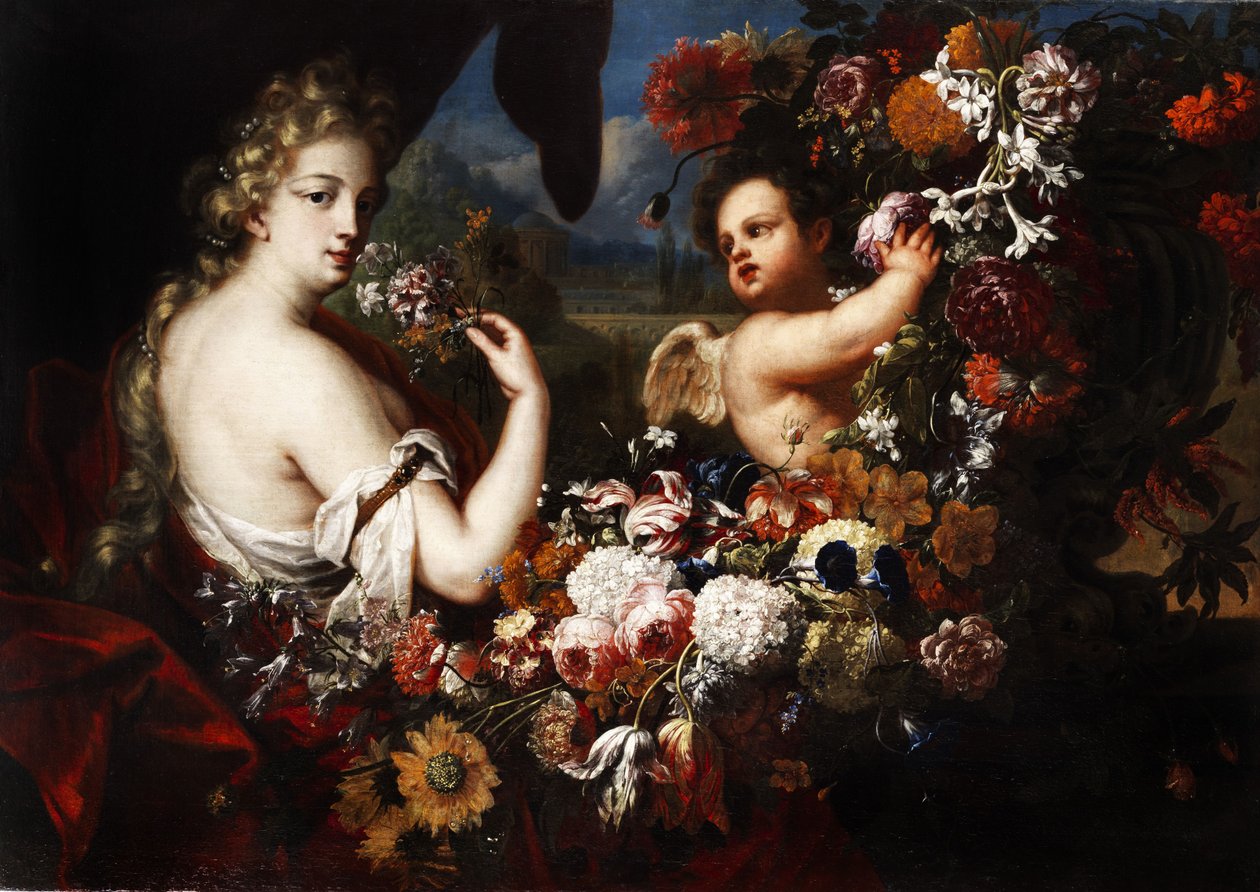 Venus og Amor i blomsterkranser av Gaspar Pieter II Verbruggen