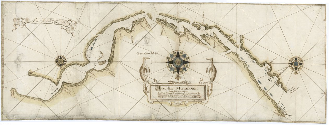 Generelt diagram over Magellan -stredet laget av Gaspar de Mere i 1617 basert på kartene av Jan Outghersz av Gaspar de Mere