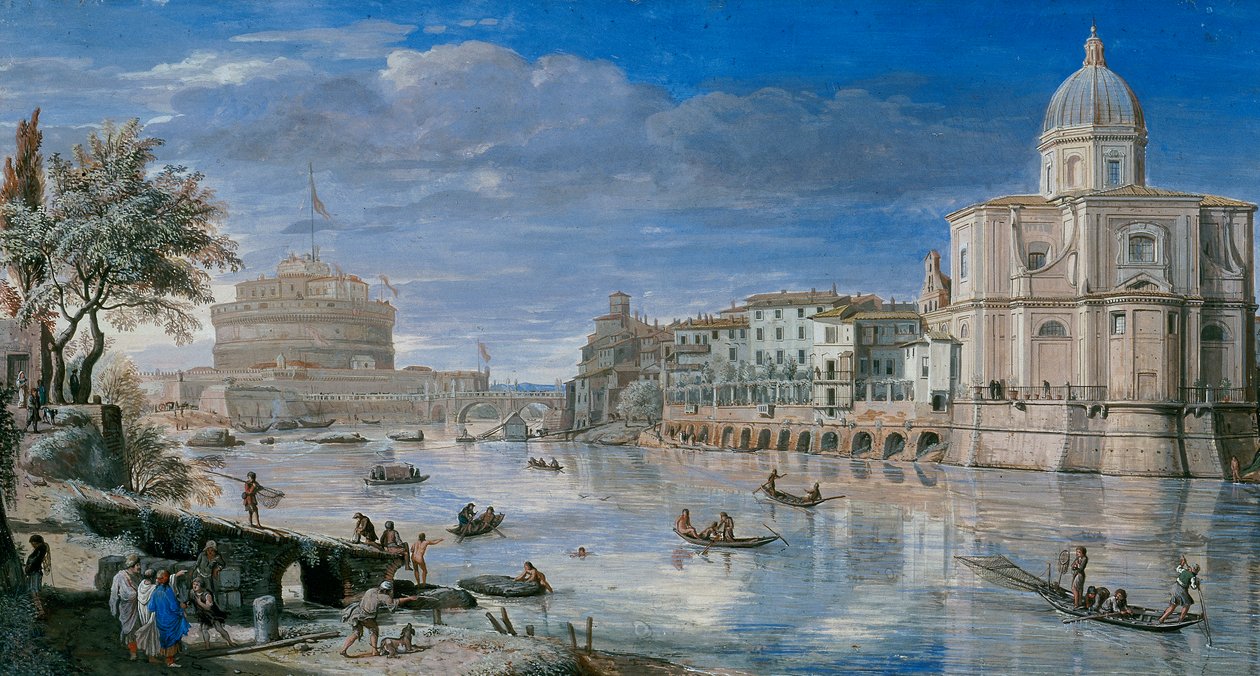 Utsikt over Roma med Castel SantAngelo av Gaspar van Wittel