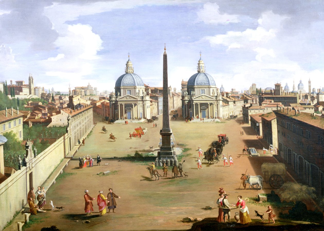 Utsikt over Piazza del Popolo i Roma av Gaspar van Wittel