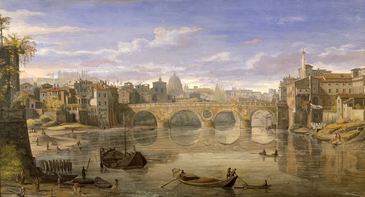 Ponte Sisto, Roma (tempera på papir) av Gaspar van Wittel