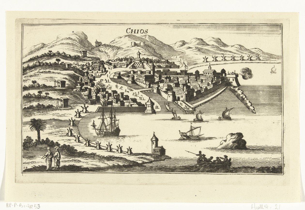 Utsikt over Chios Topografiske bilder av havner, byer og øyer i Middelhavet (serietittel) av Gaspar Bouttats