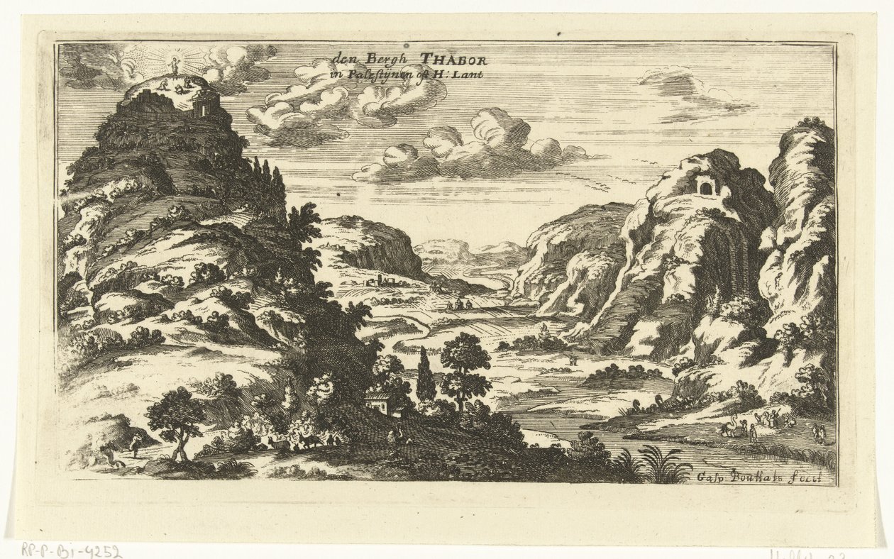 Utsikt over Mount Tabor og Kristi forvandling Topografiske bilder av Midtøsten (serietittel) av Gaspar Bouttats