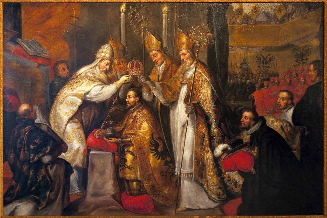 Kroningen av keiser Charles V i Bologna av pave Clement VII av Gaspar De Crayer