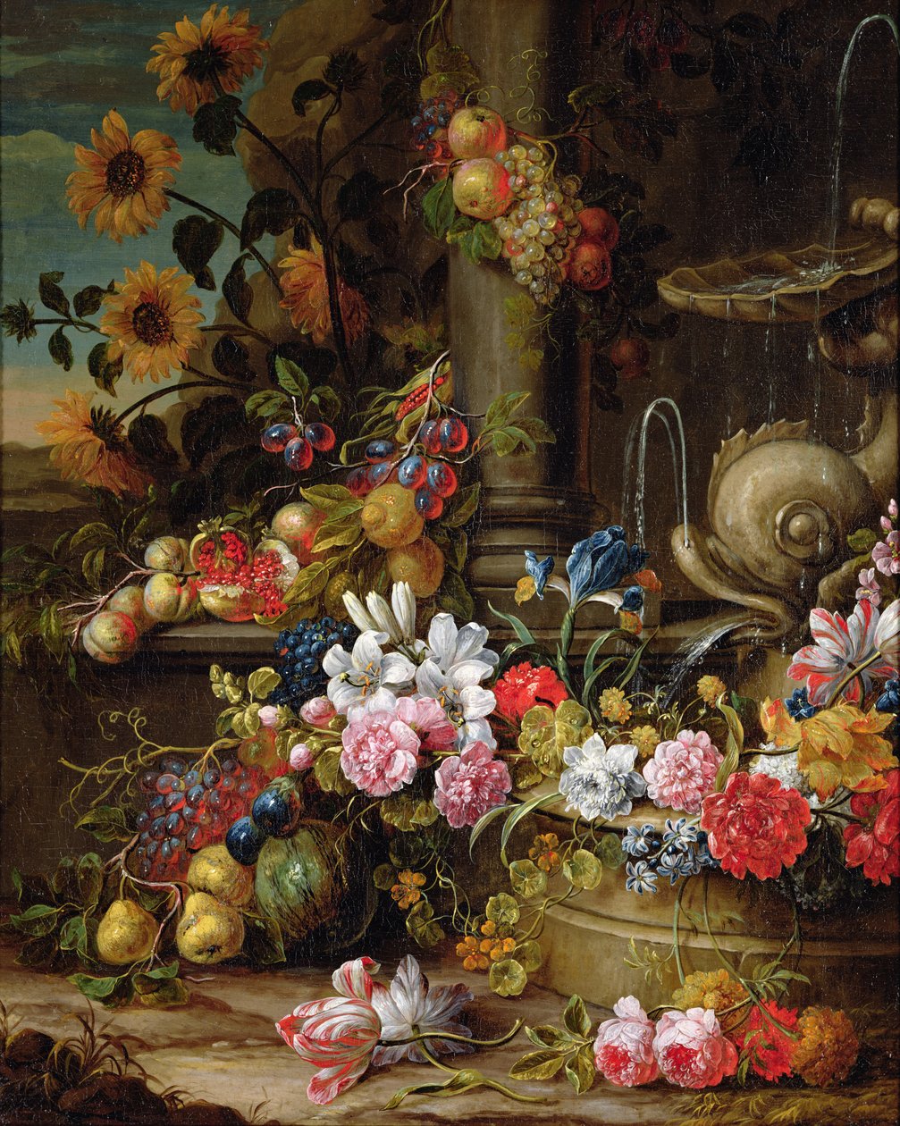 Stilleben av frukt og blomster av Gaspar Pieter II Verbruggen