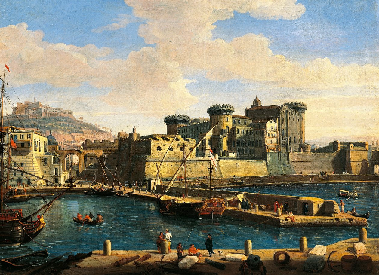 Docklands i Napoli av Gaspar van Wittel
