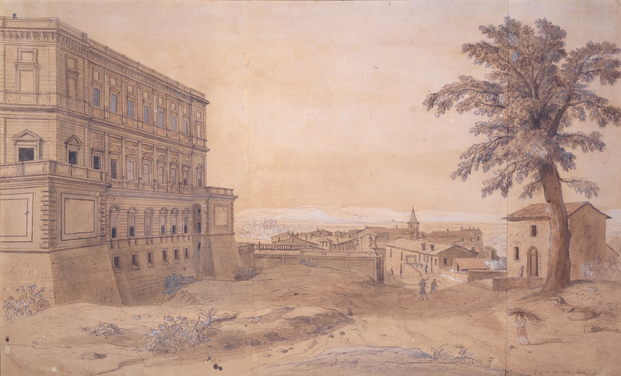 Palazzo Farnese på Caprarola (blekk og vask på papir) av Gaspar van Wittel