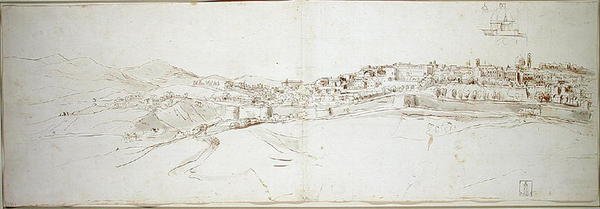 Utsikt over Urbino fra Colle di San Donato (kritt på papir) av Gaspar van Wittel