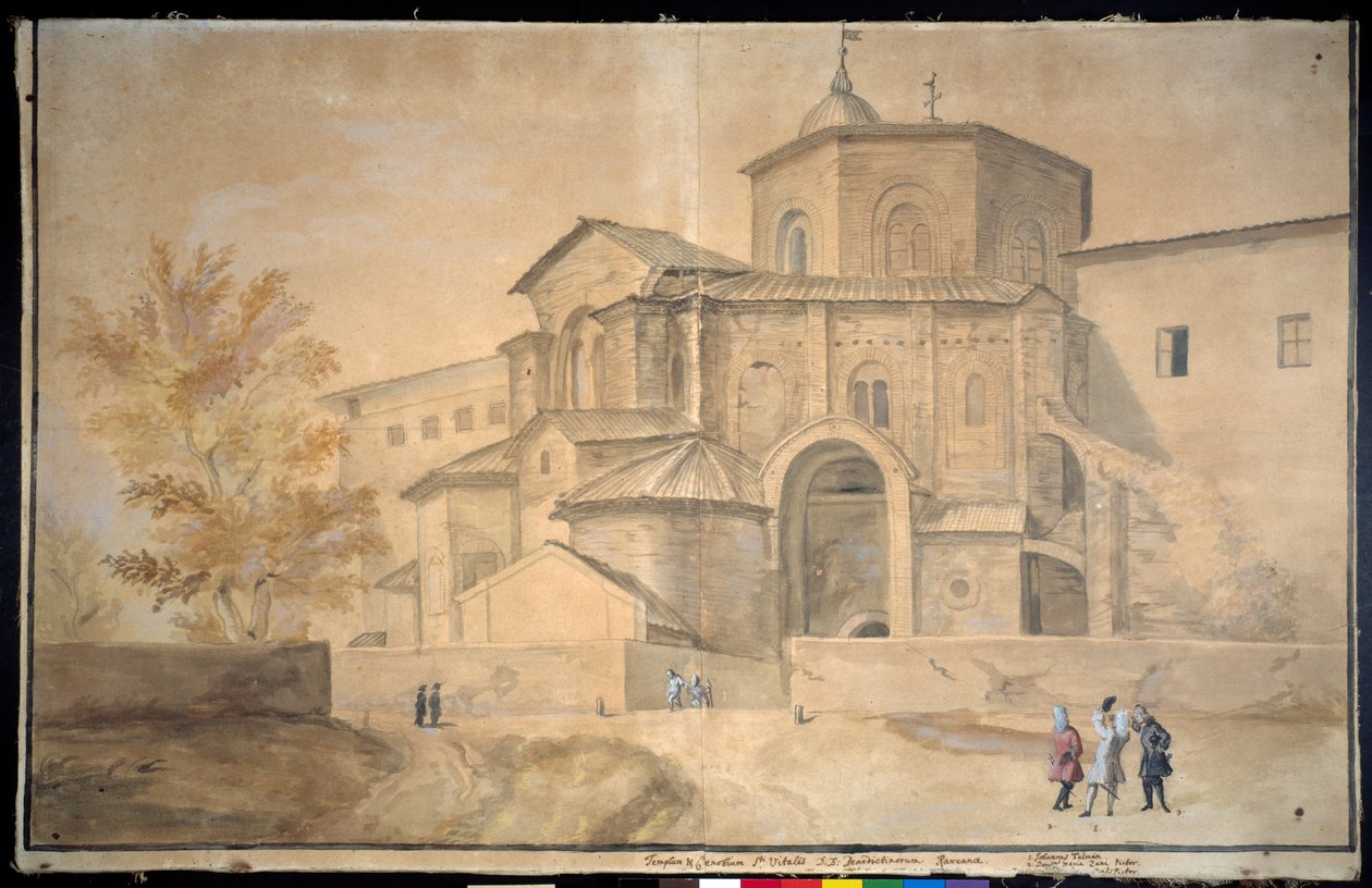 Basilica di San Vitale, Ravenna (penn og blekk med akvarell på papir) av Gaspar van Wittel