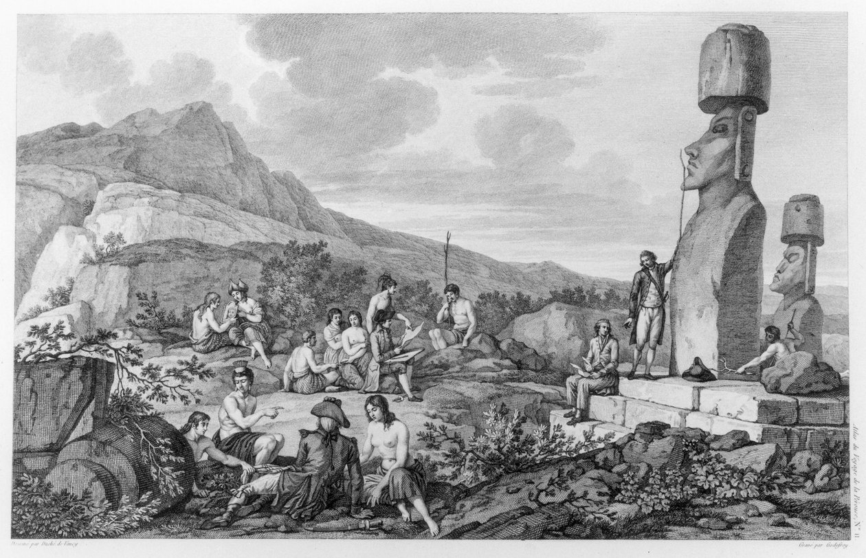 Islanders and Monuments of Easter Island, plate 11 fra Atlas de Voyage de La Perouse, 1785-88 av Gaspard Duche de Vancy