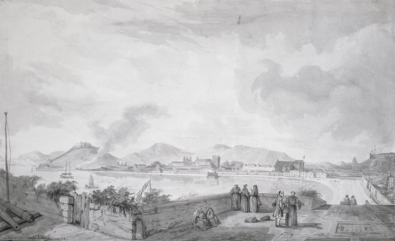 Utsikt over Macao, 1787 (wc og blekk på papir) av Gaspard Duche de Vancy