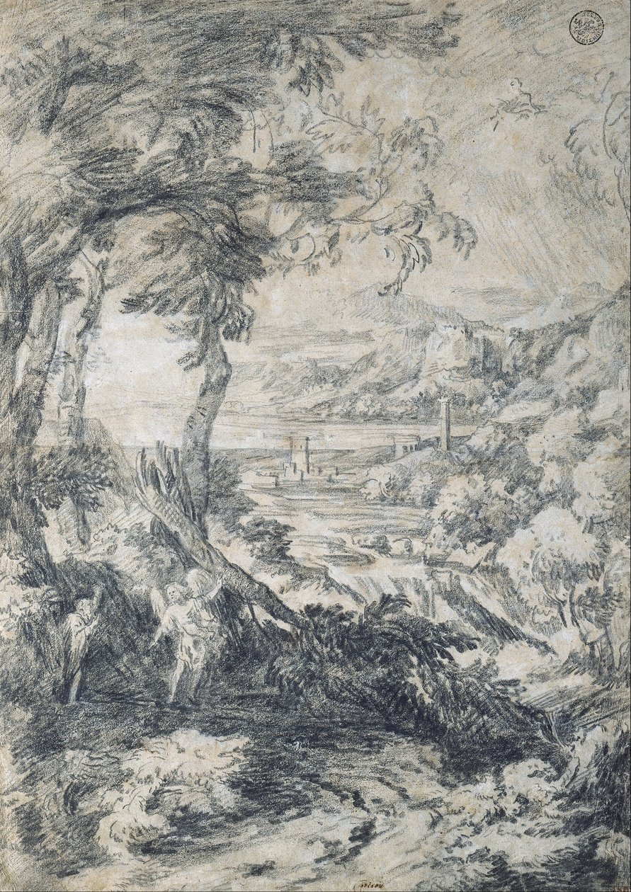Landskap med Elijah og engelen på Horeb -fjellet av Gaspard Poussin Dughet