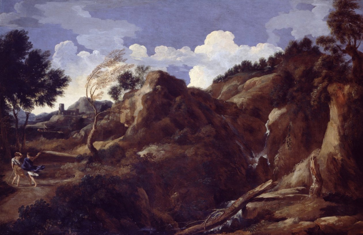 Fjellandskap med storm som nærmer seg av Gaspard Poussin Dughet