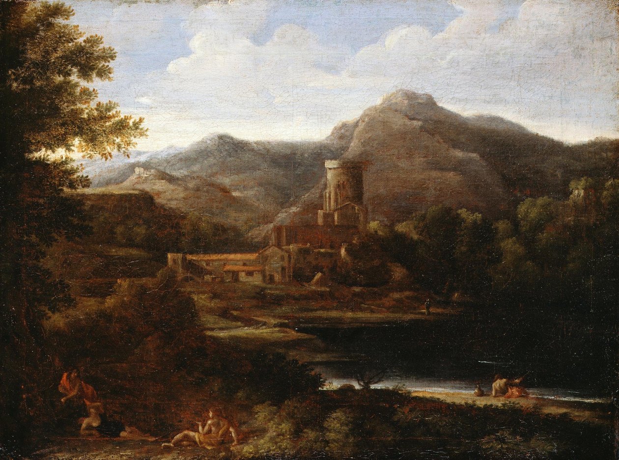 Landsby nær en innsjø av Gaspard Poussin Dughet