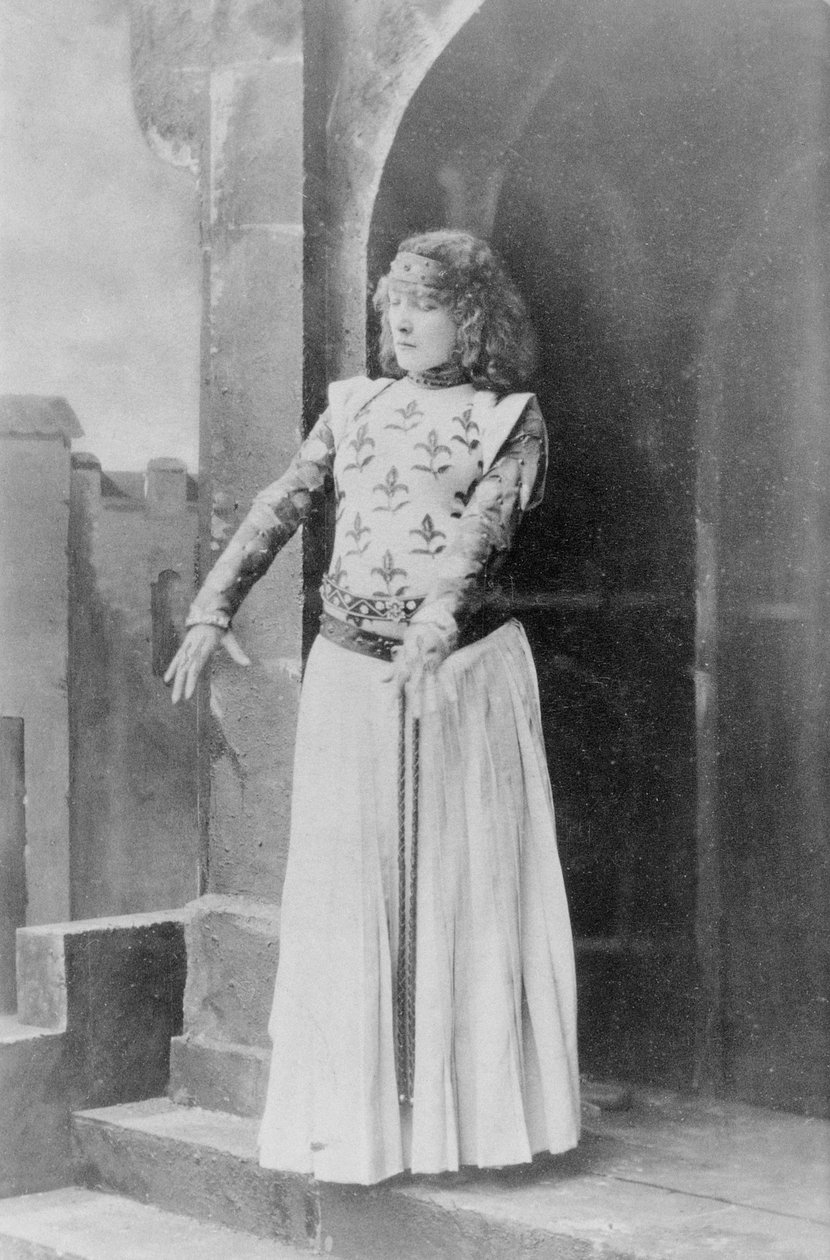 Sarah Bernhardt (1844-1923) i rollen som Jeanne d'Arc i 'Le Proces de Jeanne d'Arc' av Emile Moreau, 1909 av Nadar