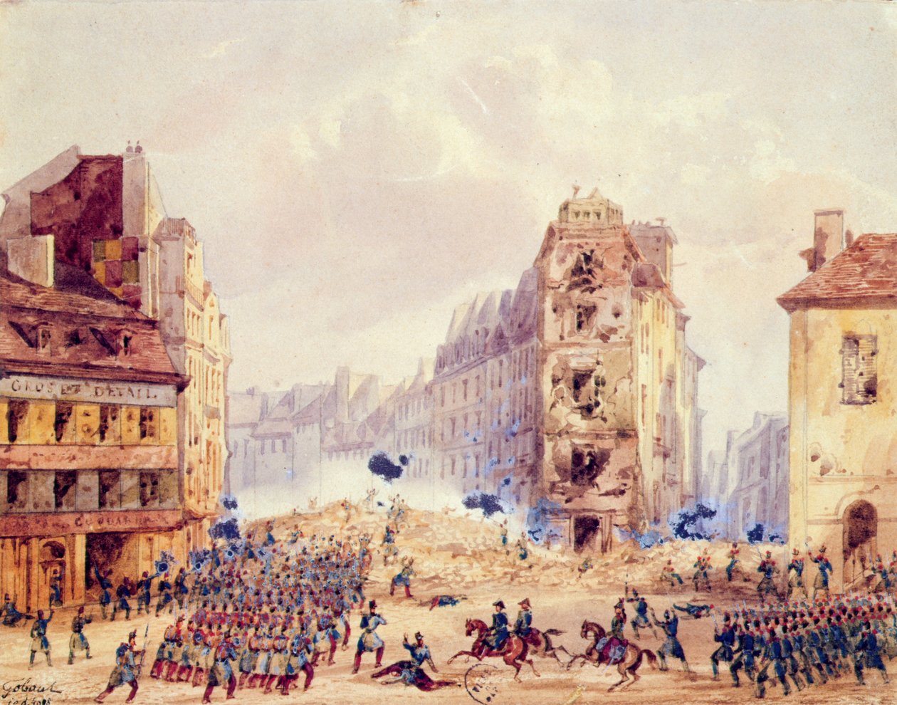 Barrikaden ved Faubourg Saint-Antoine og general Negriers død, 25. juni 1848 av Gaspard Gobaut