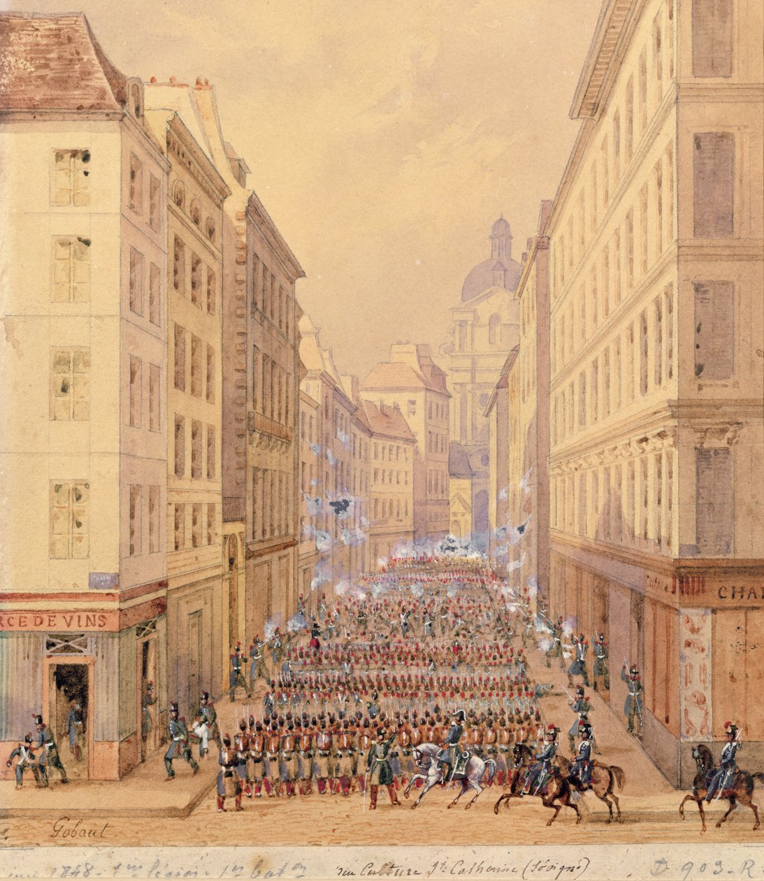 mars for den første bataljonen, Rue Culture Sainte-Catherine, 1. februar 1848 av Gaspard Gobaut