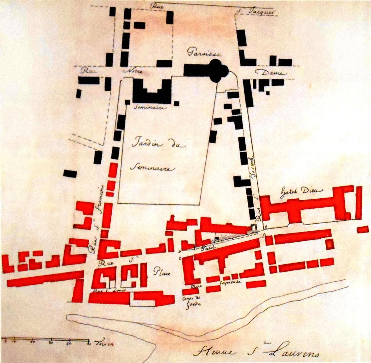 I rødt ødela Montreal -området under brannen av Gaspard Joseph Chaussegros de Léry