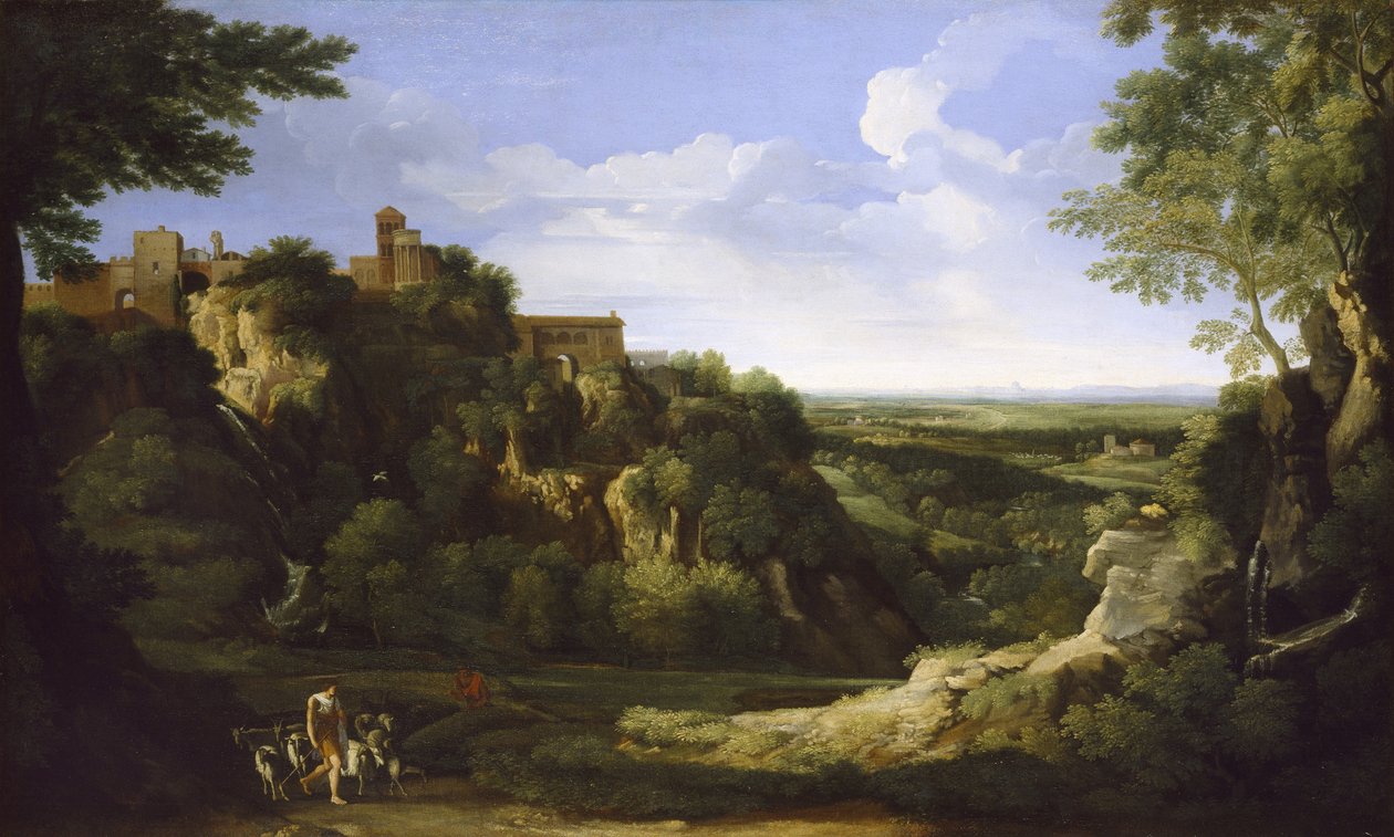 Utsikt over Tivoli med Roma i det fjerne, 1600-tallet av Gaspard Poussin Dughet