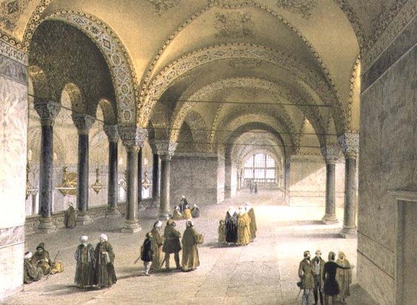 Hagia Sophia, plate 13: sentrum av galleriet, gravert av Louis Haghe (1806-85) utgitt 1852 (litho) av Gaspard (after) Fossati