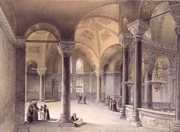 Haghia Sophia, plate 14: Oriental Gallery, gravert av Louis Haghe (1806-85) utgitt 1852 (litho) av Gaspard (after) Fossati