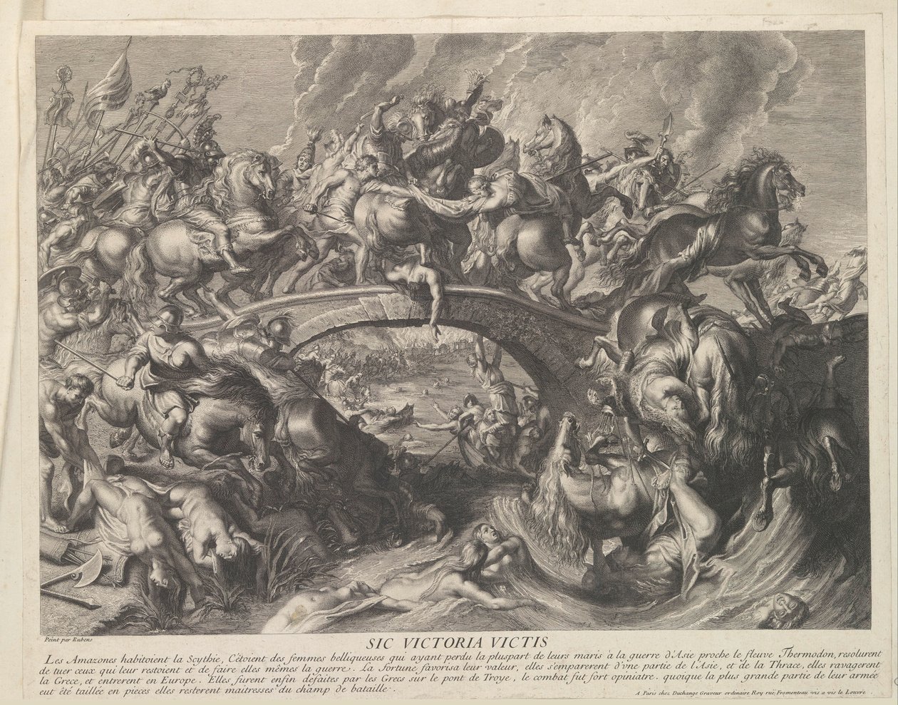 Luptă cu Amazonii Sic Victoria Victis (titlu pe obiect) norvegian av Gaspard Duchange (attributed to)