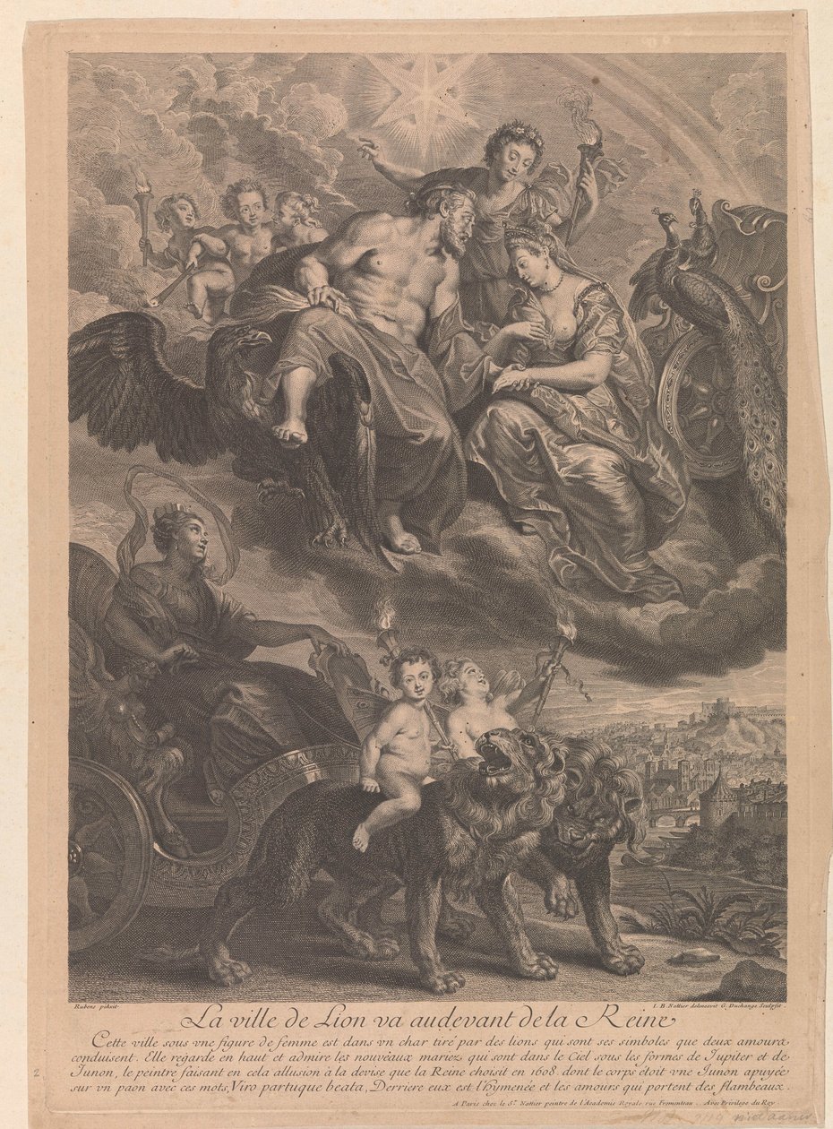 Lyon drar for å møte dronningen La ville de Lion va audevant de la Reine (tittel på objekt) av Gaspard Duchange