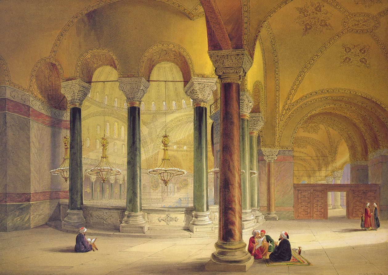Hagia Sophia, plate 11: Meme Gallery i det sørvestlige hjørnet, gravert av Louis Haghe (1806-85) publisert 1852 av Gaspard Fossati