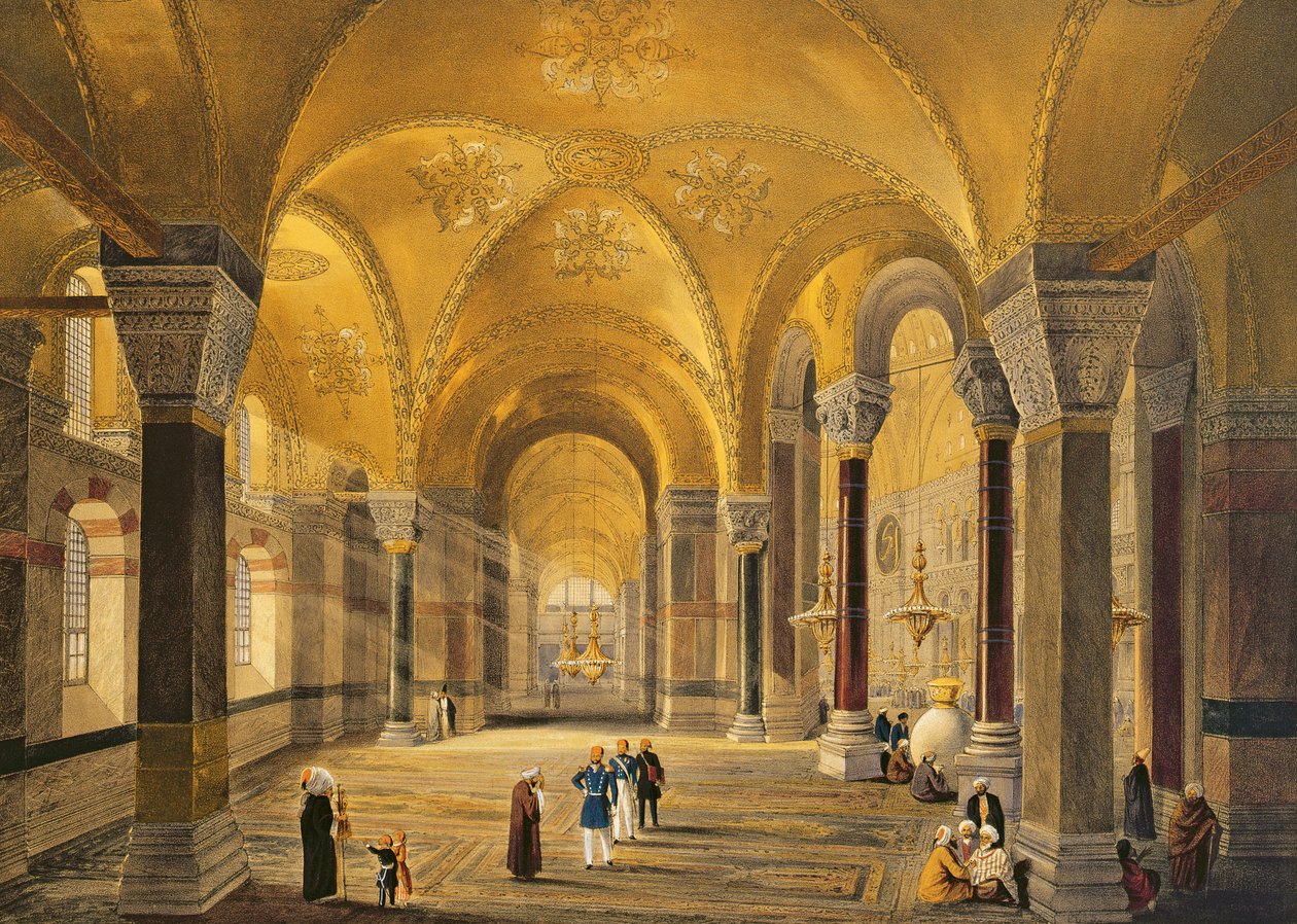 Hagia Sophia, plate 12: Meme Gallery i det sørvestlige hjørnet, gravert av Louis Haghe (1806-85) publisert 1852 av Gaspard Fossati