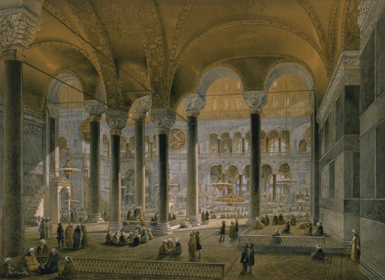 Hagia Sophia, plate 6: nordskipet, gravert av Louis Haghe (1806-85) publisert 1852 av Gaspard Fossati