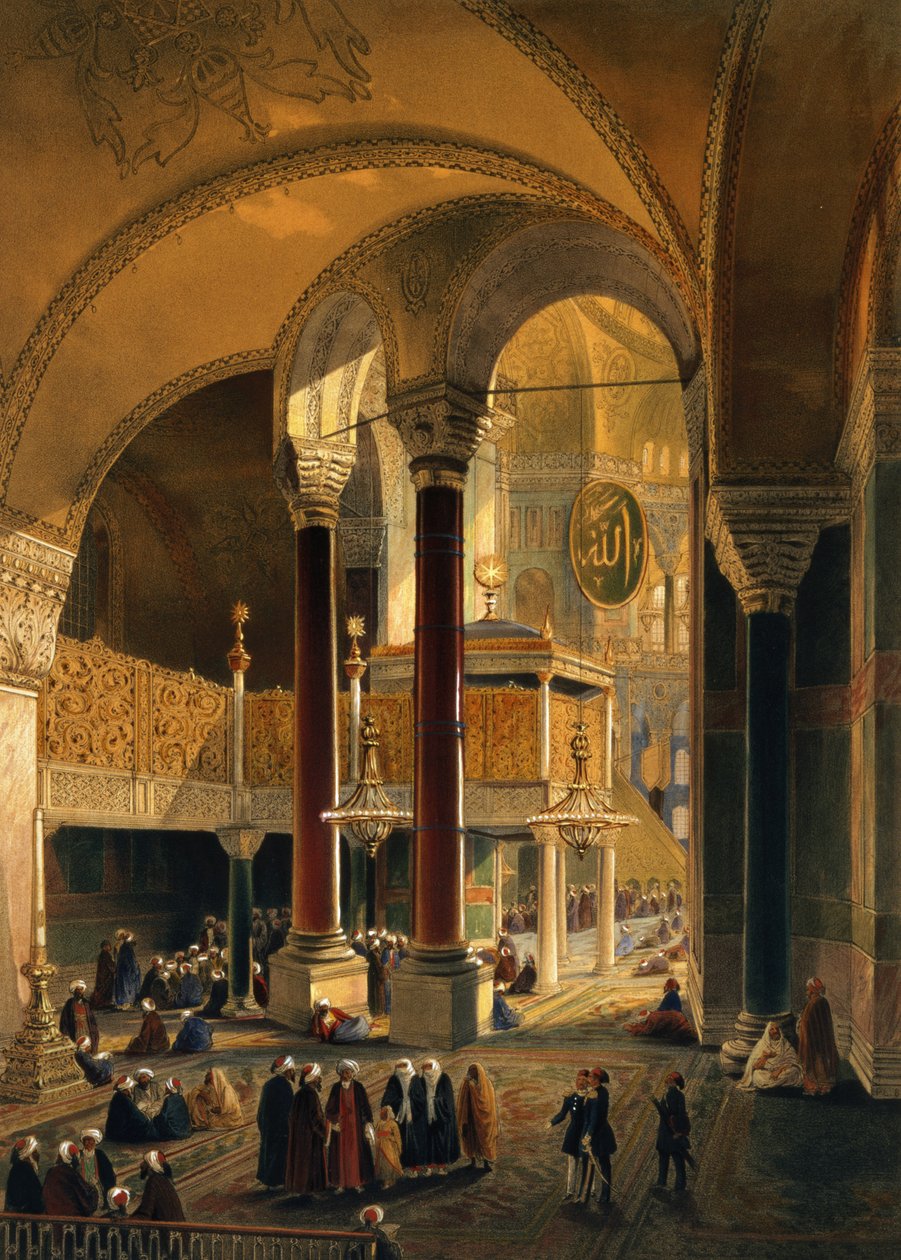 Hagia Sophia, plate 8: Imperial Gallery and box, gravert av Louis Haghe (1806-85) publisert 1852 av Gaspard Fossati