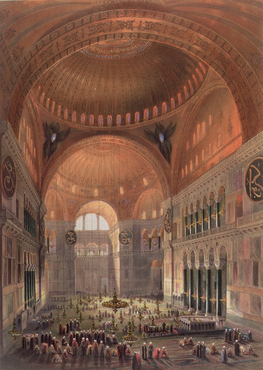 Interiør i Haghia Sophia, Konstantinopel, pub. 1852 av Gaspard Fossati