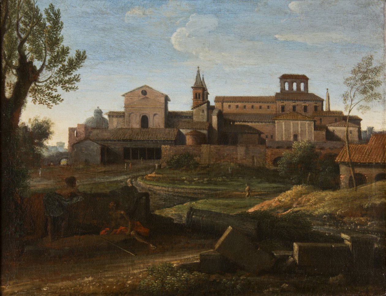 Et italiensk landskap med utsikt over Saint Giovanni in Laterano, ca. 1672-75 (olje på lerret) av Gaspard Poussin Dughet