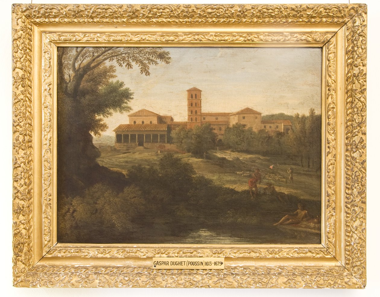 Klassisk landskap med en mann som kjører en saueflokk av Gaspard Poussin Dughet