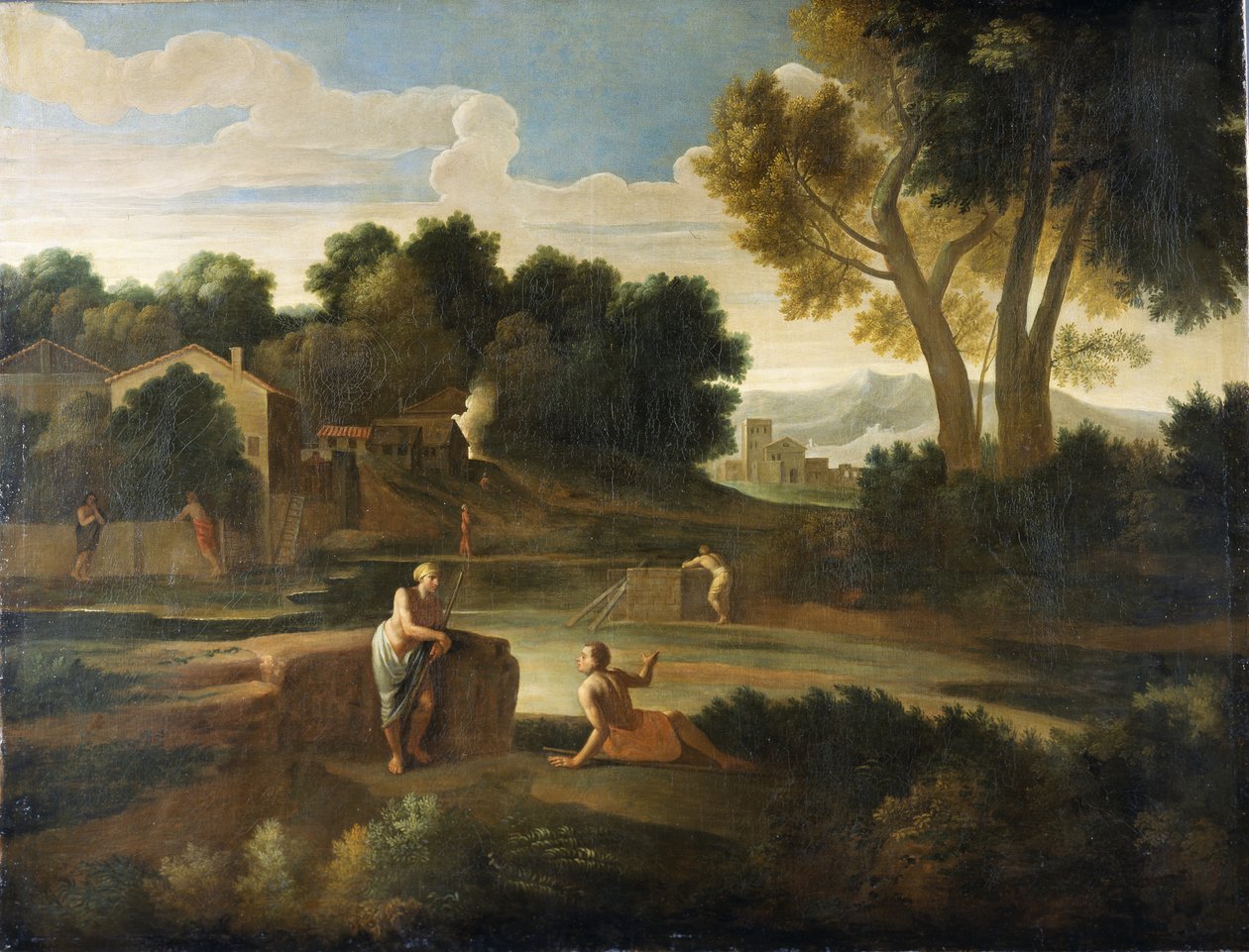 Klassisk landskap med figurer (olje på lerret) av Gaspard Poussin Dughet