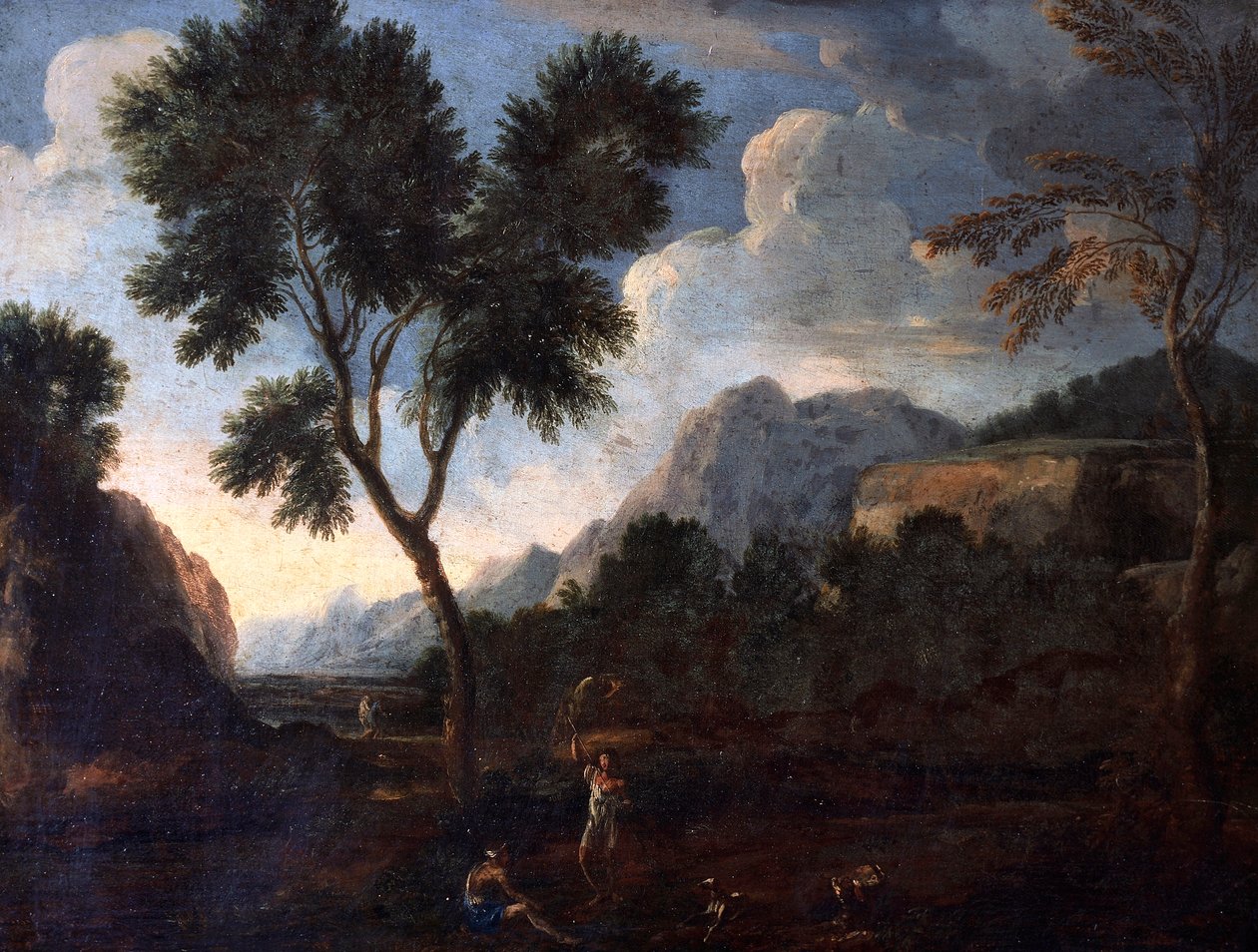 Jegere i en dal, av Gaspard Dughet (1615-1675), olje på lerret, 56x67 cm. av Gaspard Poussin Dughet