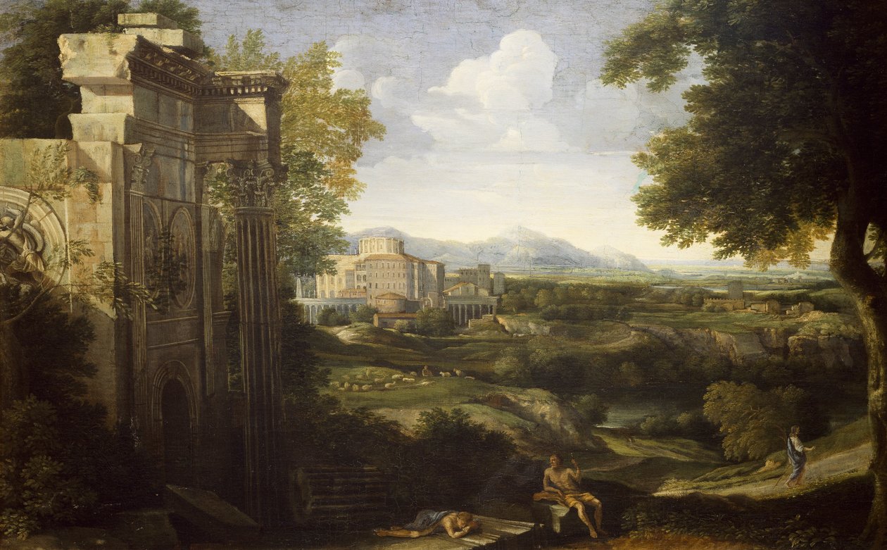 Italiensk landskap med ruiner av Gaspard Poussin Dughet