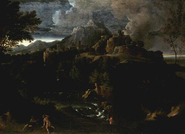 Landskap med figurer (olje) av Gaspard Poussin Dughet