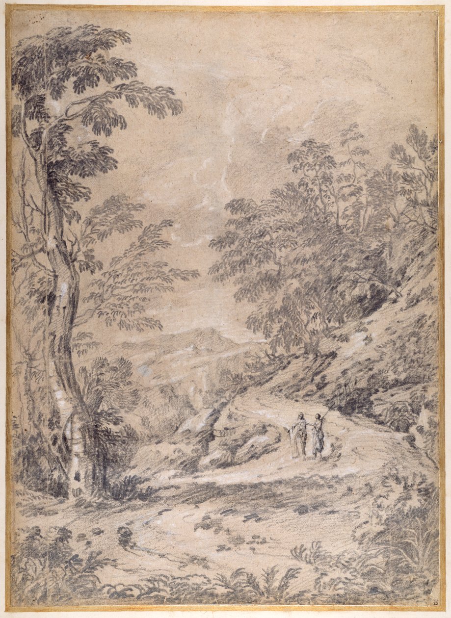 Fjellvei som slynger seg gjennom skog og steiner av Gaspard Poussin Dughet
