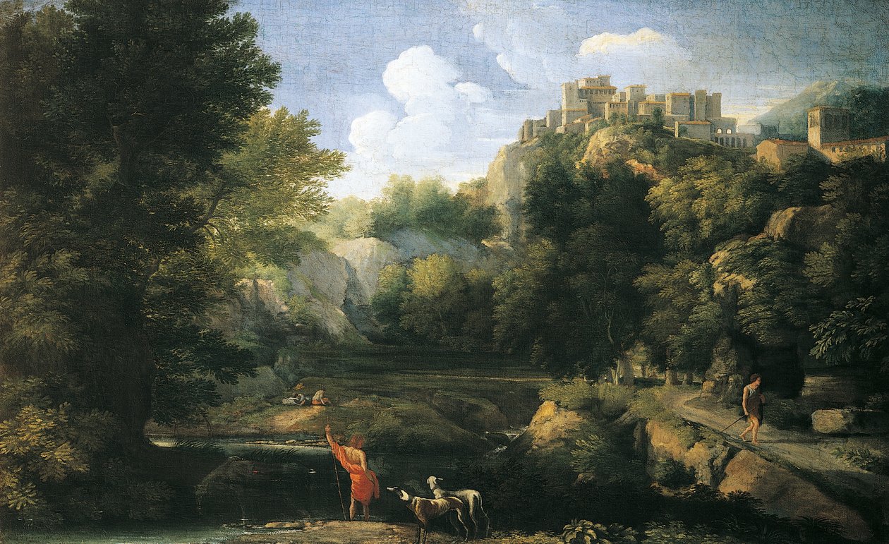 Elvelandskap som viser gjeter av Gaspard Poussin Dughet