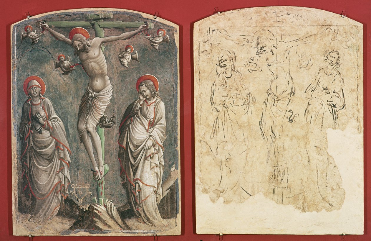 Kristus på korset med jomfruen og evangelisten Johannes (fresco und sinopia) av Gaspare di Spinello