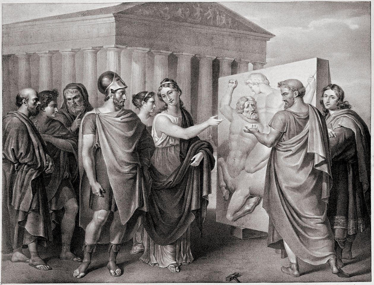 Den athenske politikeren Pericles (495-429 f.Kr.) og Aspasie hans følgesvenn styrer Phidias