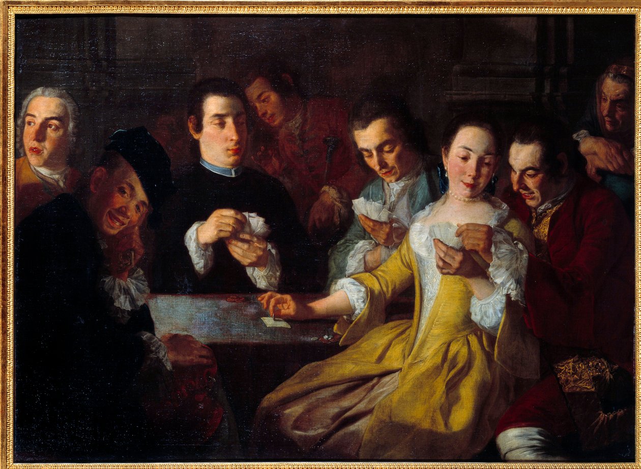 Kortspillet. Maleri av Gaspare Traversi (? - 1769) av Gaspare Traversi