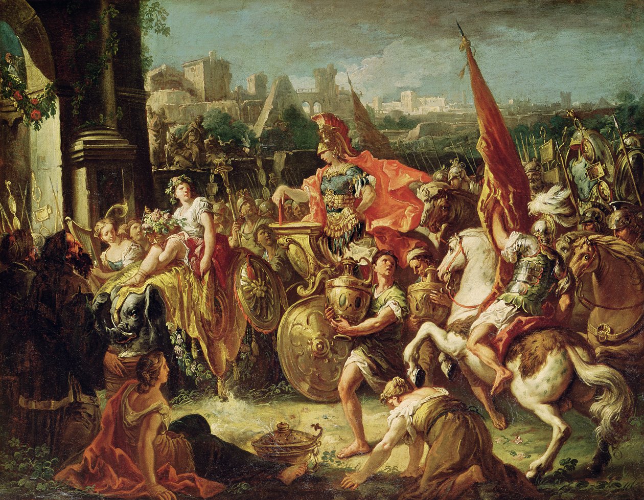 Alexander den stores (356-23 f.Kr.) inntog i Babylon av Gasparo Diziani