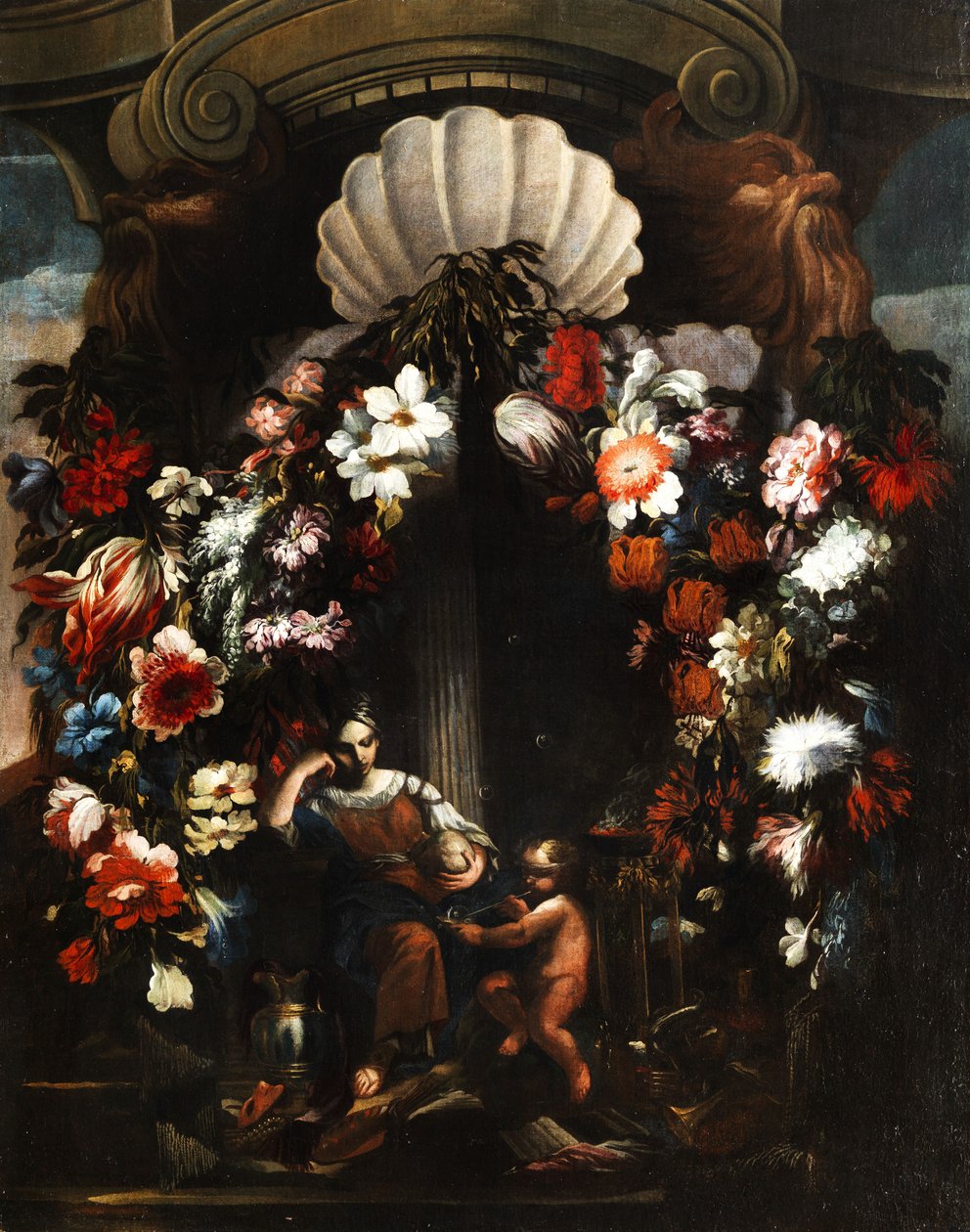 Allegori for kunst og vitenskap (med putto med blåserør og såpeboble). av Gasparo Lopez