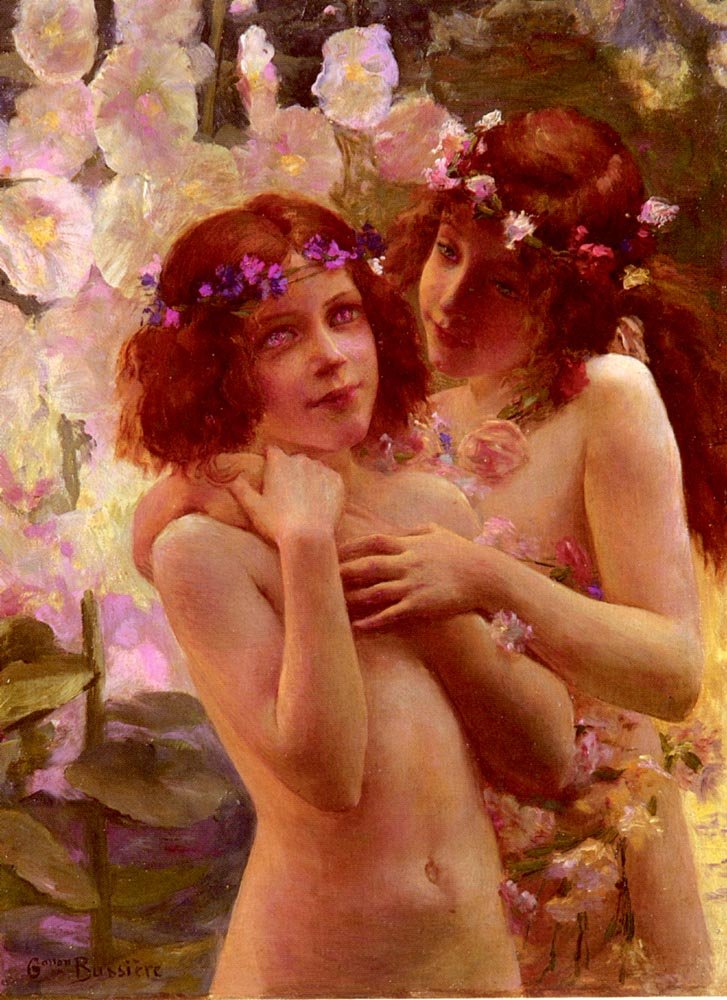 To barn med blomster av blomster av Gaston Bussiere