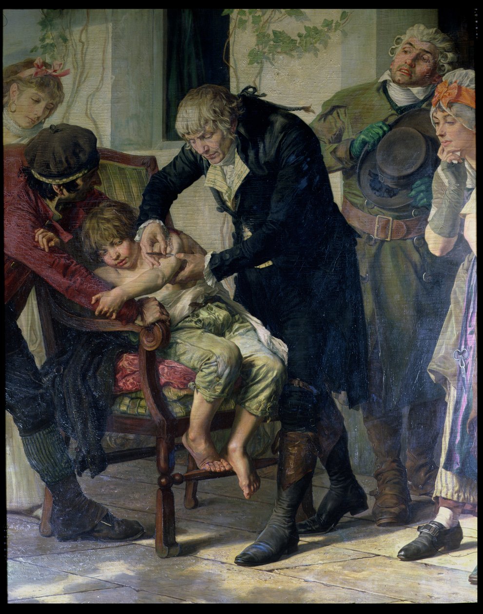 Edward Jenner (1749-1823) utførte den første vaksinasjonen mot kopper i 1796, 1879 (detaljer) av Gaston Melingue