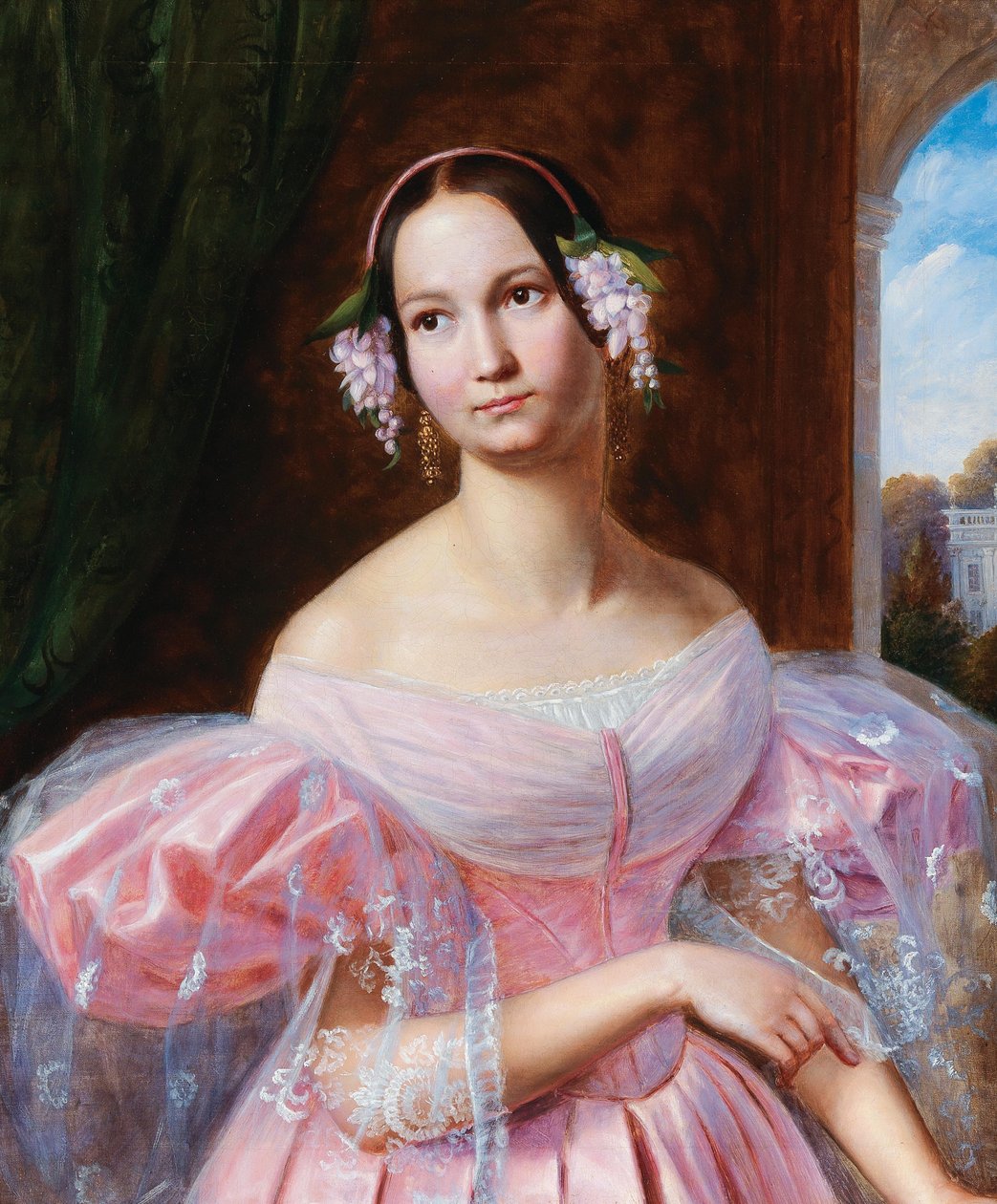 Portrett av Helene av Mecklenburg-Schwerin 1814-1858, hertuginne av Orleans som brud, 1830-årene. av Gaston Camillo Lenthe